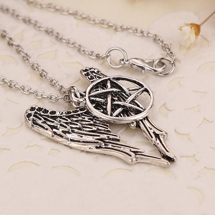 Supernatural Geometry Star Wings Ward Evil Amulet Pentagram Pendant Necklace/