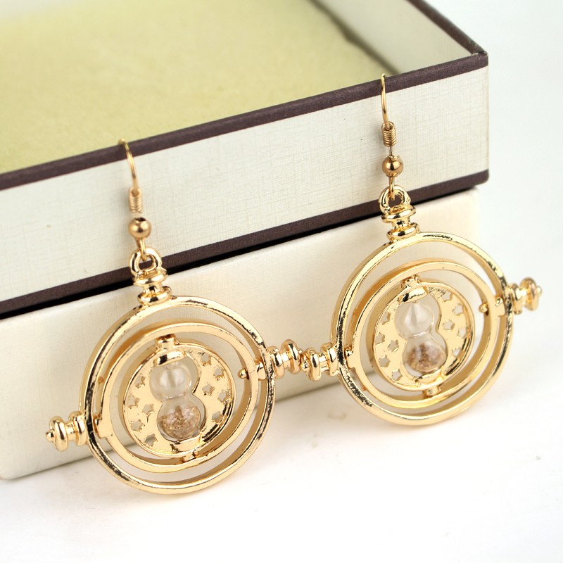 Harry Potter Drop Earrings Gold Plating Time Turner Design Hourglass