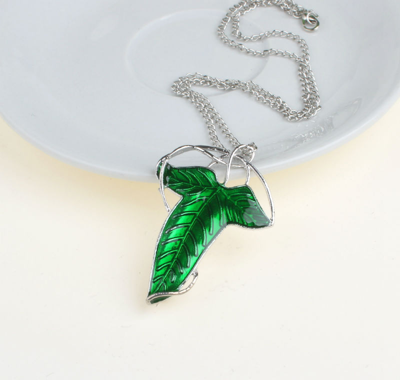 The Hobbit Vintage Elf Green Leaf Necklace
