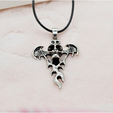 Punk titanium skull cross wings necklace/
