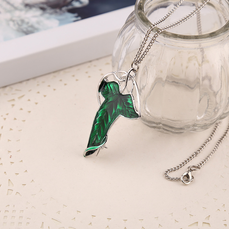 The Hobbit Vintage Elf Green Leaf Necklace/