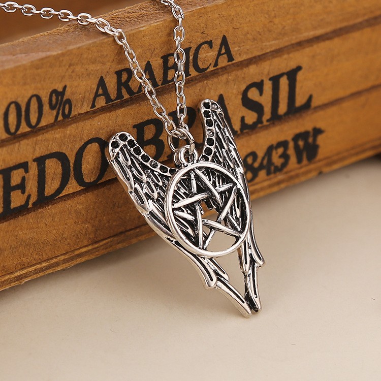 Supernatural Geometry Star Wings Ward Evil Amulet Pentagram Pendant Necklace/