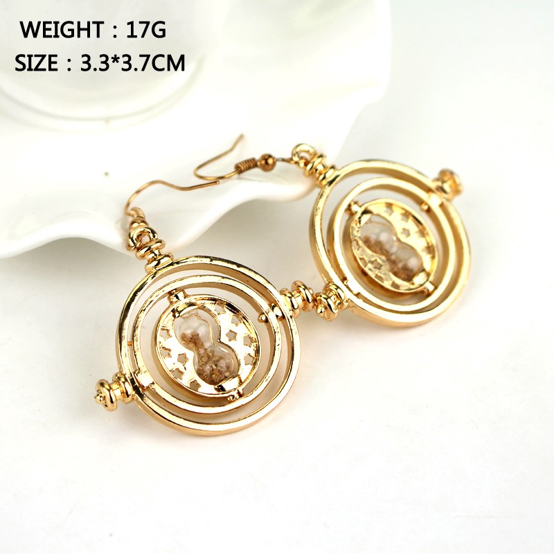 Harry Potter Drop Earrings Gold Plating Time Turner Design Hourglass