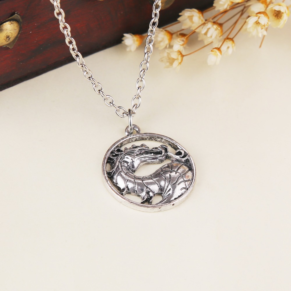 Silver mortal kombat game logo necklace dragon movie jewelry pendant necklace/