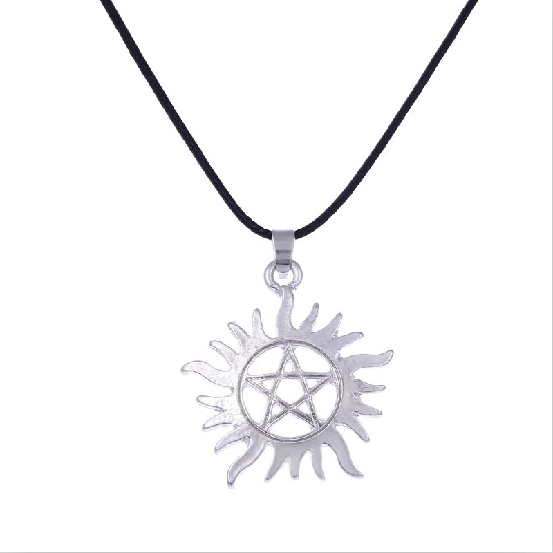 Silver Supernatural necklace Dean pentagram Sun Star pendant necklace