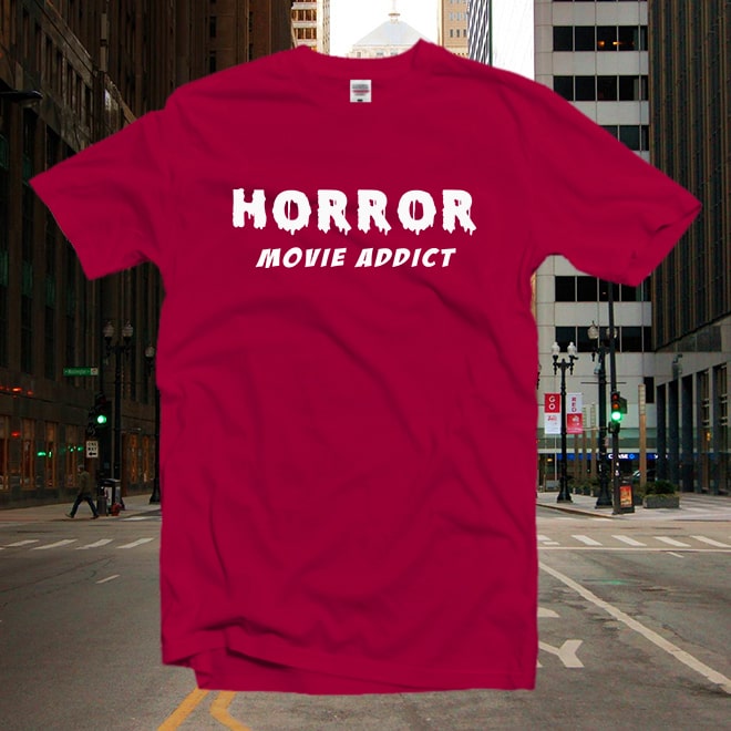 Horror movie addict t shirt,funny halloween t shirt,scary halloween clothing/