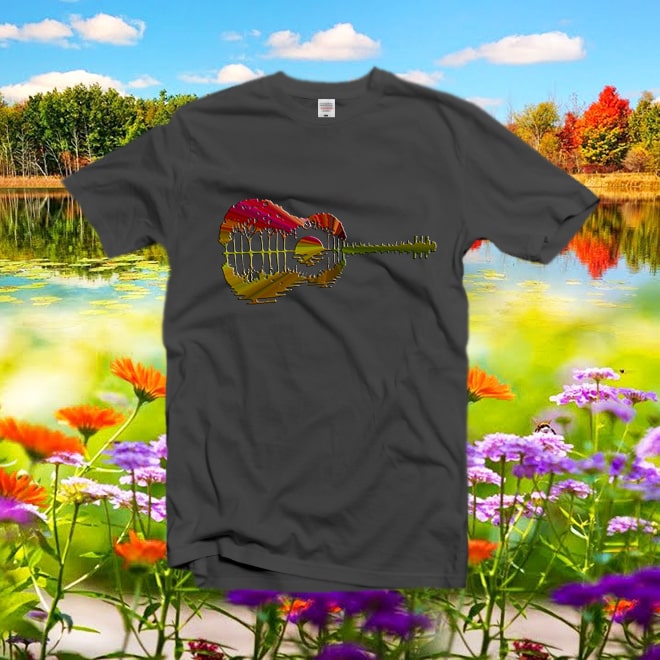 Jungle music guitar tshirt,forest tee,.guitar reflection/