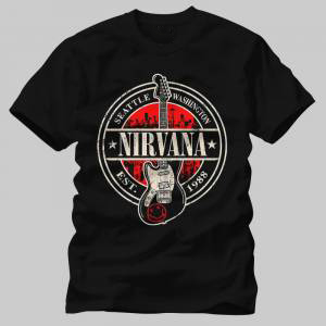 Nirvana American rock Tshirt Est 1988 Guitar Logo Tshirt