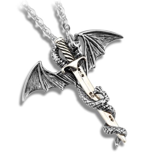 Dragon Sword Punk Silver Necklace/