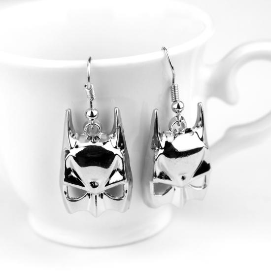 Batman Mask Silver Drop Earrings/