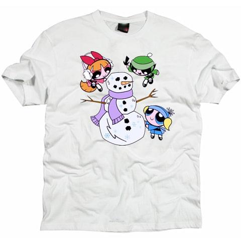 Powerpuff Girls and Snowman Cartoon T shirt