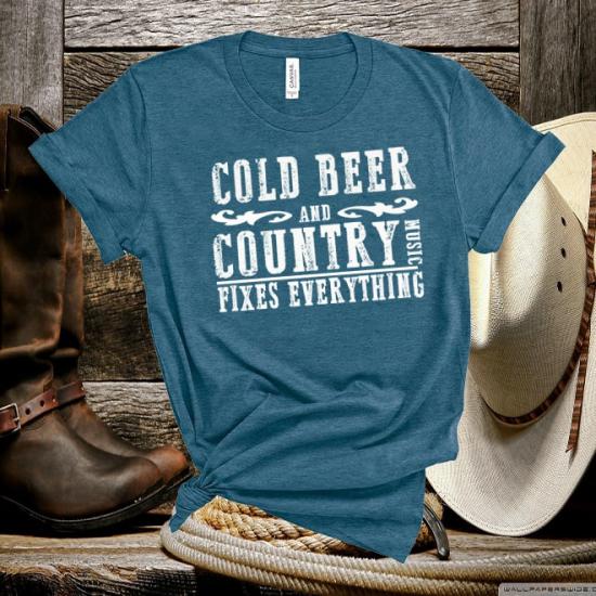Cold Beer And Country Music T-Shirt,Southern,Texas,Tennessee,Kentucky Festival Tshirt