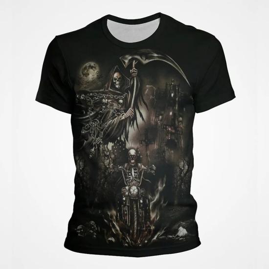 Grim Reaper Death Skull Skeleton Motorbike Biker Gothic Rock Metal Men T shirt
