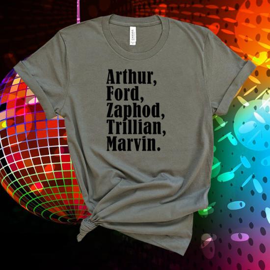 Hitch Hikers Guide,Arthur,Ford,Zaphod,Trillian,Marvin Tshirt/