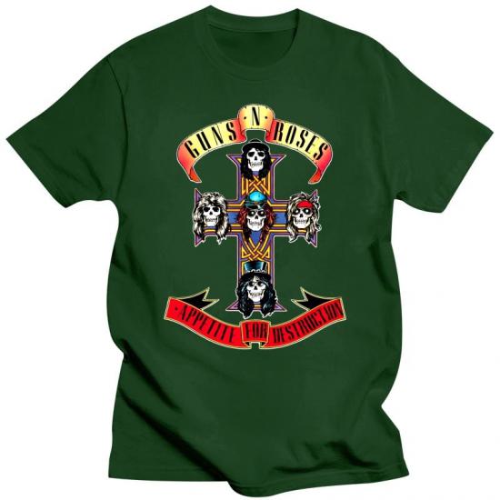 Guns n Roses,Skeleton Cross,Green Tshirt