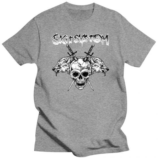 Skit System,Crust Punk,Death Metal,gray Tshirt/