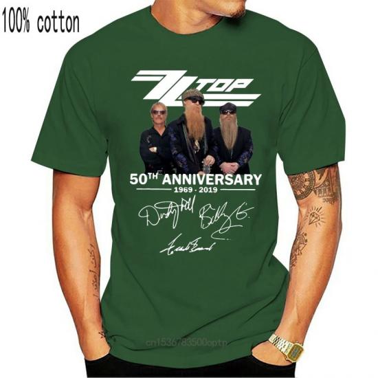 ZZ Top Band, Blues Rock,Hard Rock,50-years-anniversary,green Tshirt