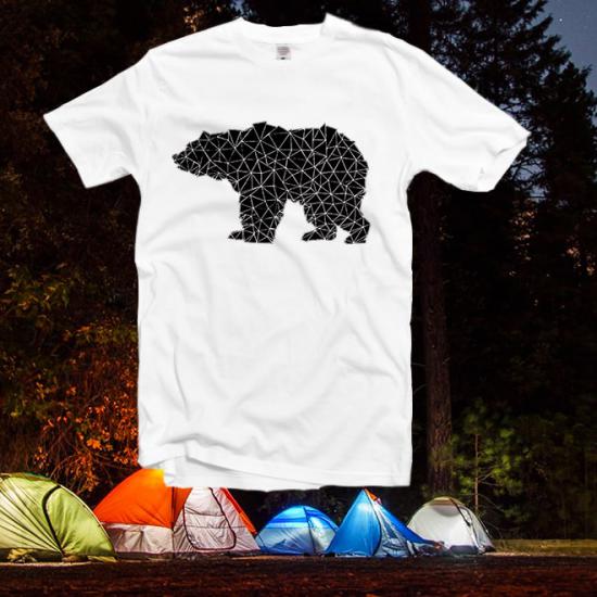Bear Gift for Men,Bear Made of Triangles,Hiking Tshirt/