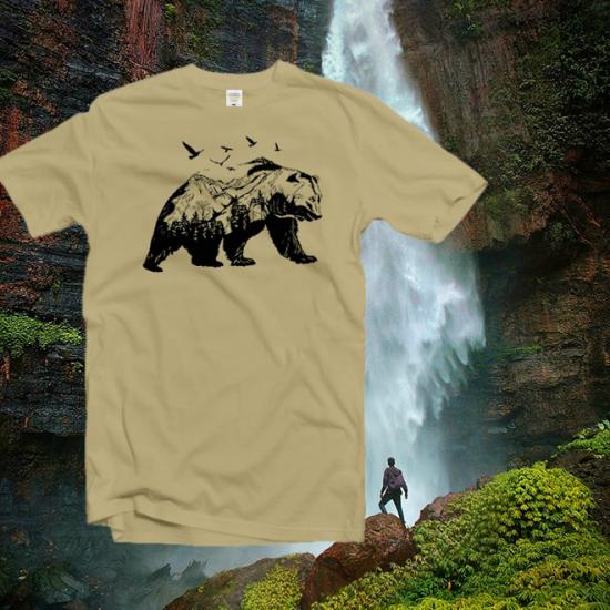 Bear TShirt Men,Bear and Compass ,Fishing Tshirts/