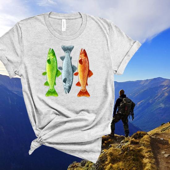 3 fish Fishing T Shirt Men ,Trout Fade, Fisherman Gift /