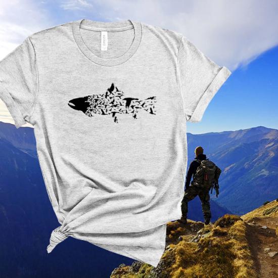 Fish-bird,Men’s Fishing T Shirt, Wild,Mens Fish Shirt/
