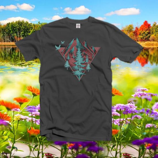 Men’s Graphic Tees ,Triangle and Pines,Nature Tshirt