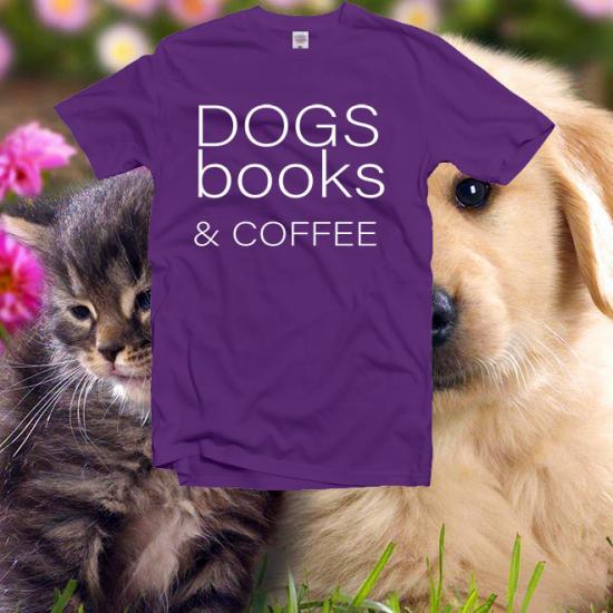 Dogs book & coffee t-shirt,dog gifts,coffee tees /