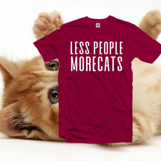 Less People More Cats Slogan T-shirt,Sarcastic/