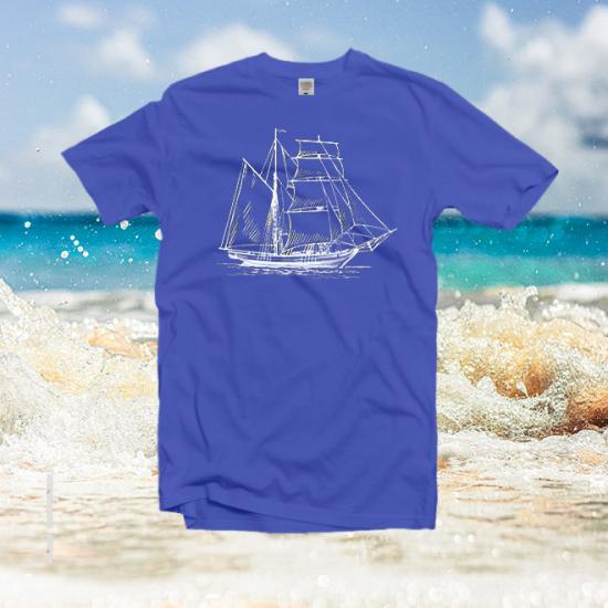 Boat sailing ship art sailing adventure,Beach ,summer,ocean Classic tshirt