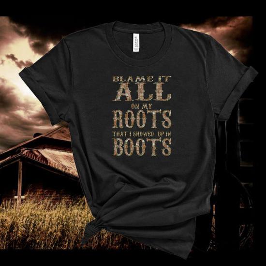 Garth Brooks Tshirt,Inspired Lyrics Blame It All On My Roots Country  Lyric Tshirt/