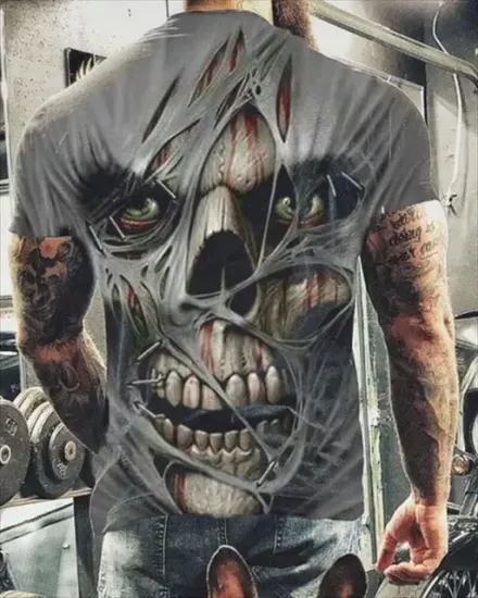 New Skull Face Gray Tshirt